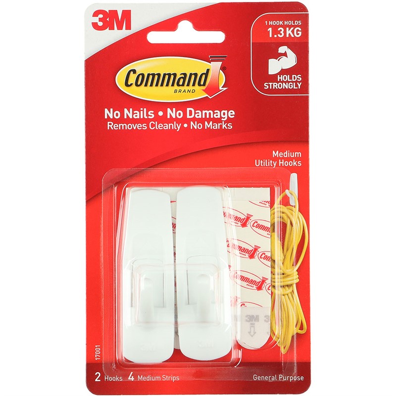 COMMAND ADHESIVE HOOKS MEDIUM PACK 2