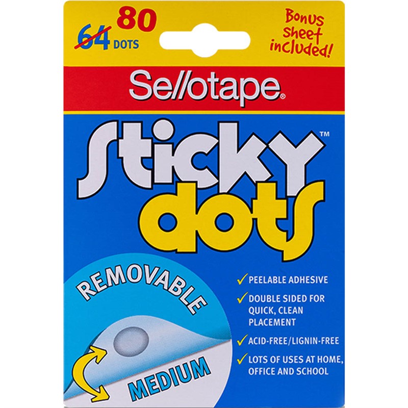 SELLOTAPE STICKY DOTS REMOVEABLE MEDIUM PACK 64 BONUS 16
