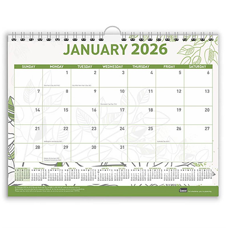 2026 SASCO ECO LARGE WALL CALENDAR 380 X 300MM