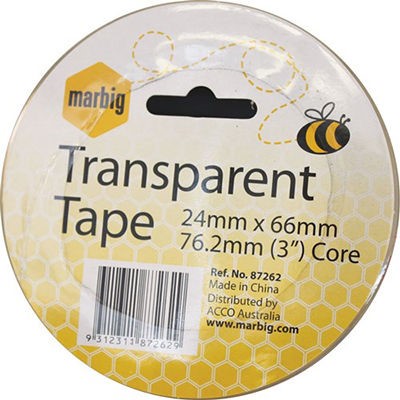 MARBIG TRANSPARENT TAPE 24MM X 66M 762MM CORE