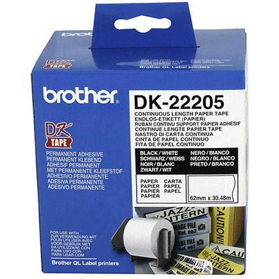 BROTHER DK22205 CONTINUOUS PAPER LABEL ROLL 62MM X 3048M WHITE