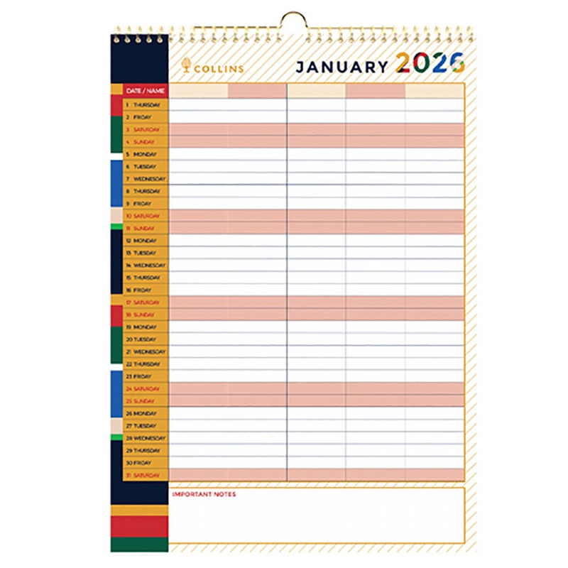 COLLINS EDGE MIRA WALL CALENDAR EDMRFC135 MONTH TO VIEW A3