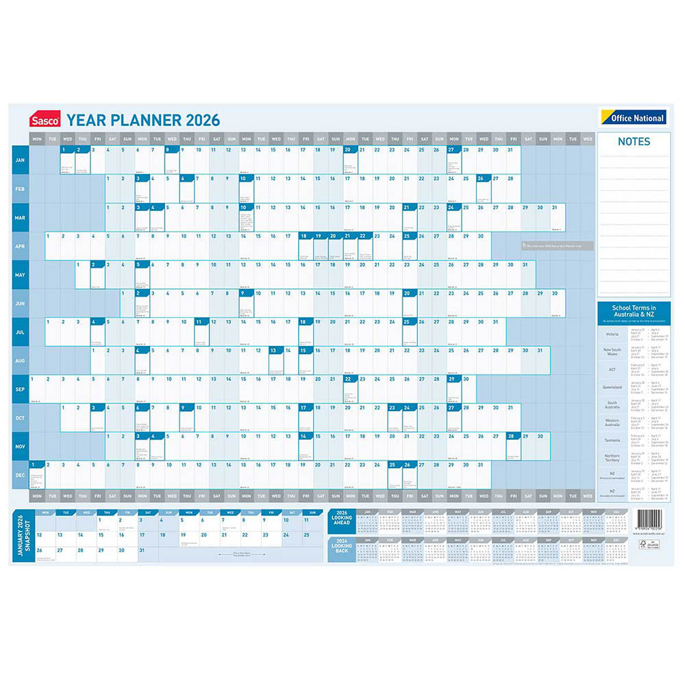 OFFICE NATIONAL ON10585 610 X 870MM SASCO YEAR PLANNER