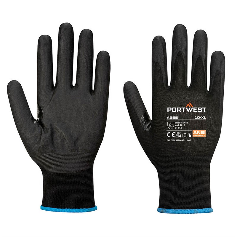 PORTWEST NPR15 NITRILE FOAM TOUCHSCREEN GLOVE SMALL BLACK PACK 12