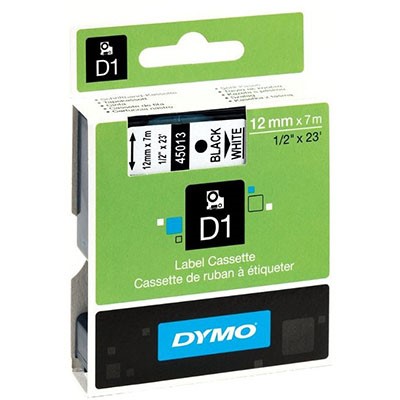 DYMO 45013 D1 LABELLING TAPE 12MM X 7M BLACK ON WHITE