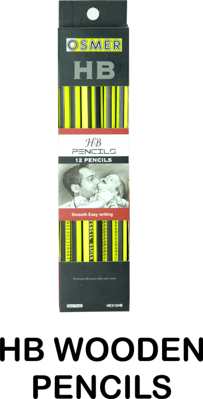 HEXAGONAL WOOD CASE HB PENCILS ERASER TIP  BX12 