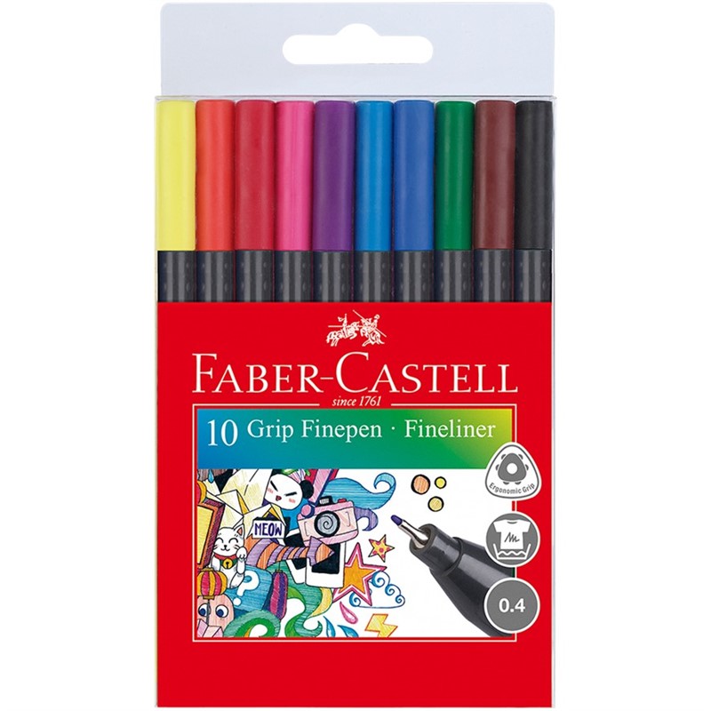 PEN FINELINER FABERCASTELL TRIANGULAR GRIP 04MM ASST PK10