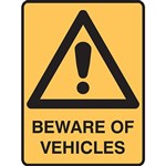 BRADY WARNING SIGN BEWARE OF VEHICLES 450 X 300MM POLYPROPYLENE