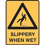 BRADY WARNING SIGN SLIPPERY WHEN WET 450 X 300MM POLYPROPYLENE