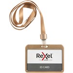 REXEL ID CARD HOLDER WITH LANYARD LANDSCAPE ALUMINIUM ROSE GOLD