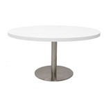 RAPIDLINE ESTILO COFFEE TABLE 900MM DIA NATURAL WHITE AND STAINLESS STEEL BASE