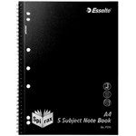 SPIRAX P596 5SUBJECT NOTEBOOK 7MM RULED SIDE OPEN A4 250 PAGE BLACK
