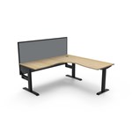 RAPIDLINE BOOST STATIC CORNER WORKSTATION WITH SCREEN 1500 X 1500MM NATURAL OAK TOP  BLACK FRAME  GREY SCREEN