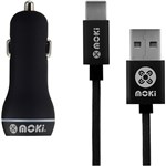 MOKI CAR CHARGER AND SYNCHARGE BRAIDED CABLE USBA TO USBC 900MM BLACK