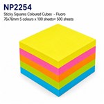 WRITER STICKY SQUARES COLOURED CUBES 76 X 76MM 100SHEETS ASSORTED FLUORO PACK 5