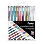 PENTEL K110 HYBRID DUAL METALLIC GEL INK PEN 10MM STANDARD ASSORTED COLOURS PACK 10