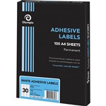 OLYMPIC ADHESIVE MULTIPURPOSE LABELS SQUARE CORNERS 30UP 63 X 254MM WHITE BOX 100
