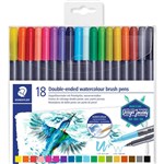 STAEDTLER 3001 DOUBLE ENDED WATERCOLOUR BRUSH PENS ASSORTED PACK 18